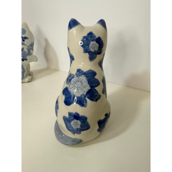 3 Vintage Blue & White Ceramic Chinese Lucky Cats Figurines MCM Oriental Decor - Picture 10 of 11